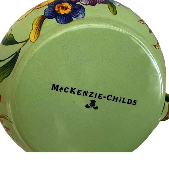 MACKENZIE-CHILDS Enamelware Mug Set of 4 Flower Market Green New - Picture 4 of 5